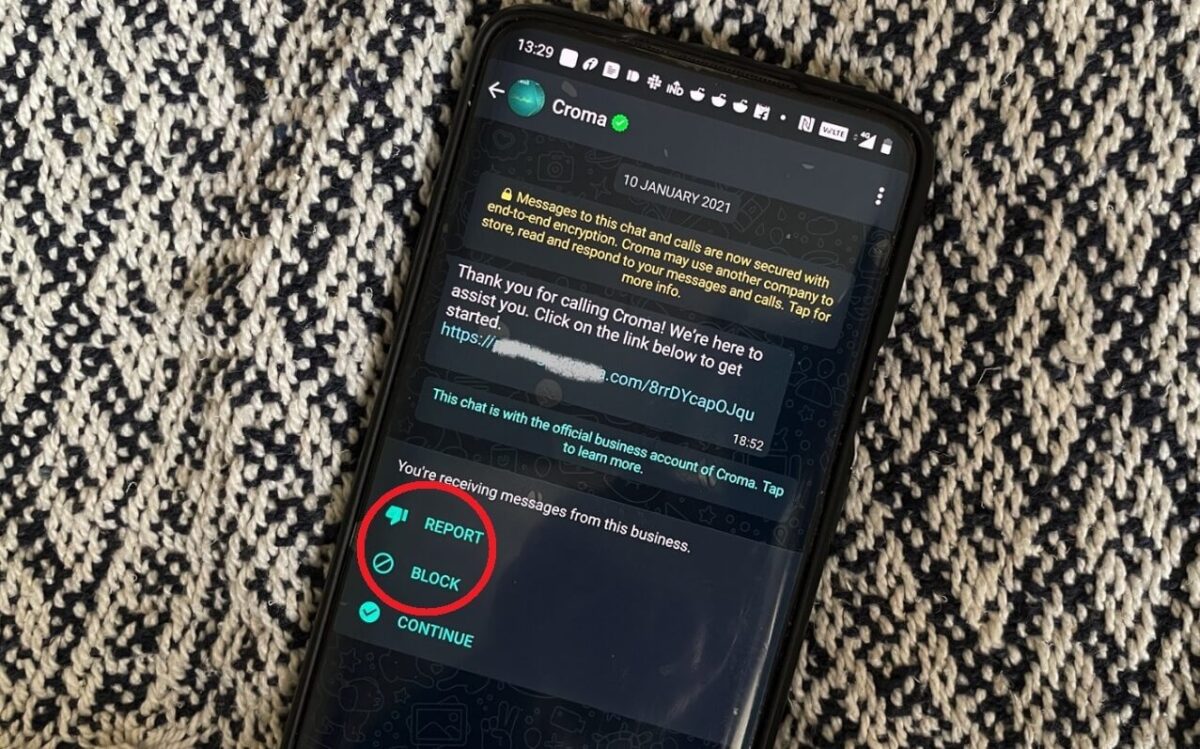 Blokir Pesan WhatsApp Phising